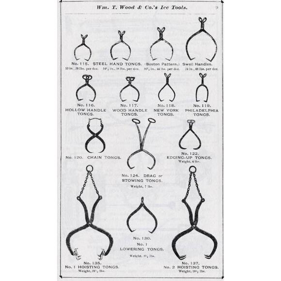 Antique WMT William T Wood & Co Ice Tool Lowering Tongs Arlington MA 1845-1905 - Picture 8 of 8